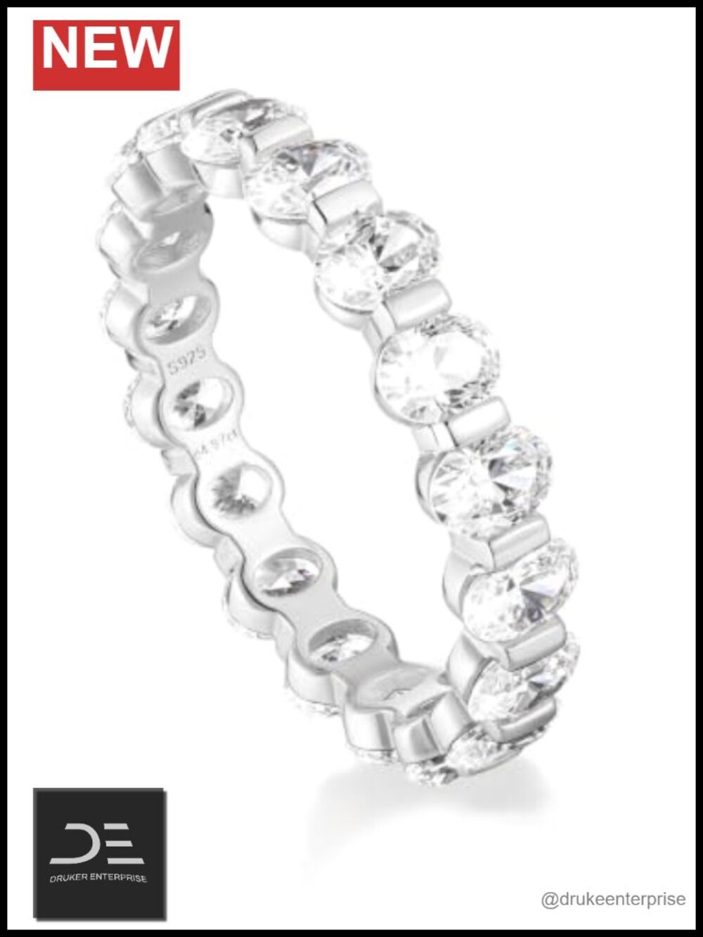 925 Sterling Silver Full Eternity Band Bezel CZ Ring Women Size 6-10